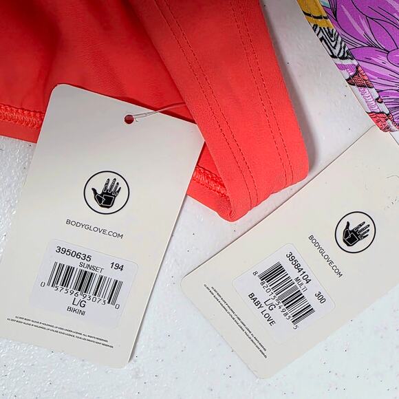 Body Glove Baby Love Bikini Top & Smoothies Basic Bottom Sz Large Orange Floral - Picture 13 of 16